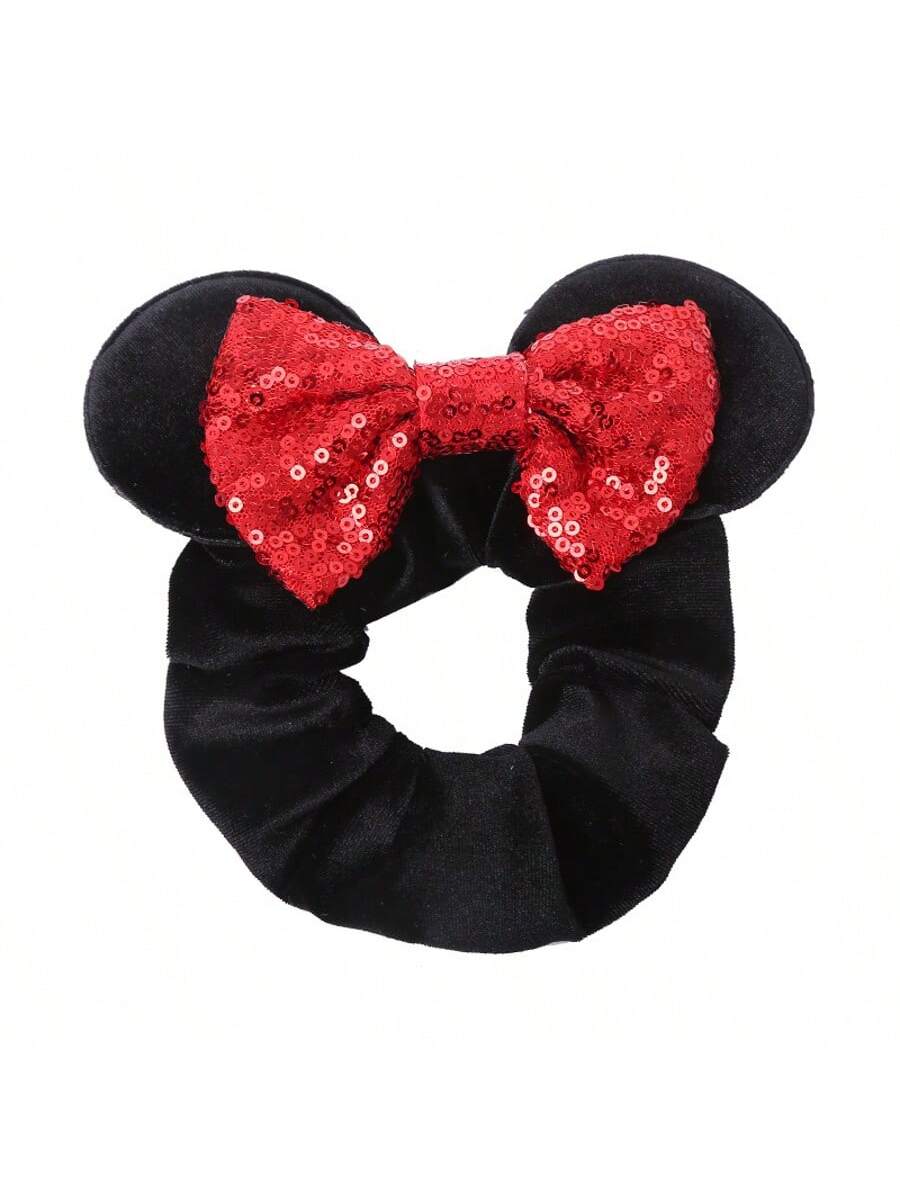 

Cute Mickey Mouse Ears Sequin Velvet Bow Hair Ties,Kawaii Hair Band Headwear Accessories For Women Ponytail Holders Set One Size