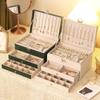 Classic Leather Jewelry Box With Multiple Layers For Elegant Storage Of Earrings Rings And Necklaces