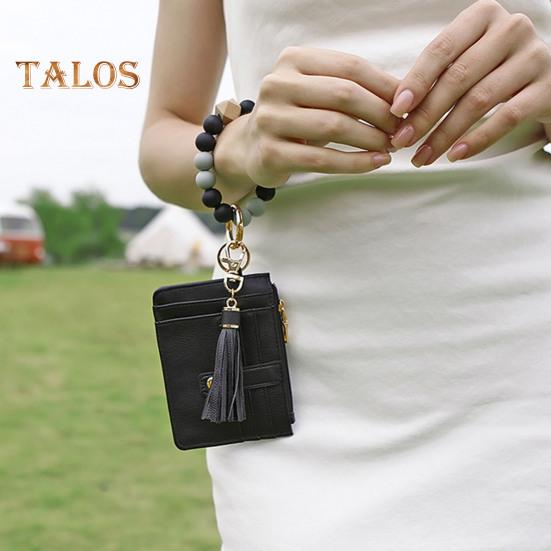 Наручний брелок із блокуванням радіочастотної ідентифікації Гаманець із 6 слотами для карток Гаманець Браслет із китицями з бісеру Брелок із штучної шкіри Браслет