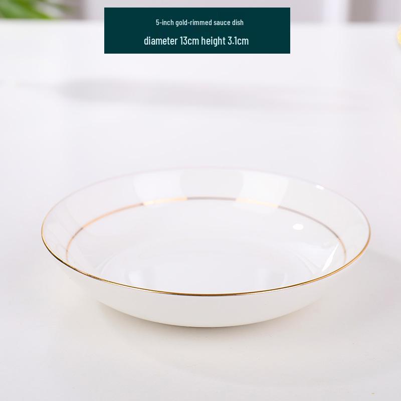 Gold-Trimmed Bone China Dinner Plate - Jingdezhen White Ceramic