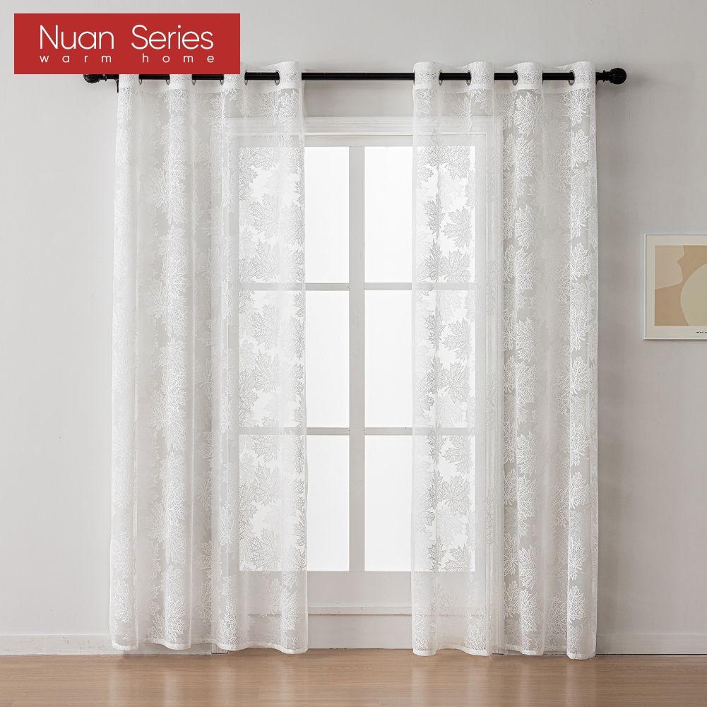 1PC Nuan Series Simple and Versatile Solid Color Sheer Curtain Jacquard Ring Type Tulle for Living Room Bedroom Balcony Window Home Decor