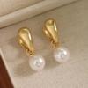 PONYKISS  Sterling Silver 18K Gold Shell Pearl Pendant Hoop Earrings for Women Classic Fine  Geometric Accessories