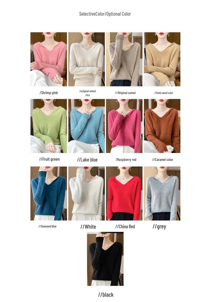 Women's 100% Wool Hooded Sweater: Autumn/Winter Knit, Loose, Soft, Trendy.
