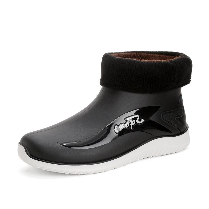 Fashion Rain Shoes Men's Low Tube Non-slip Fishing Rain Boots Waterproof Shoes Fleece Warm Kitchen Rubber Shoes Car Wash Overshoes