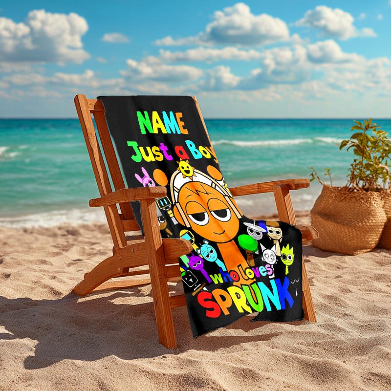 Personalized Customized Proof Beach Towel with Sprunki Themed Pattern - Soft, Absorbent,quick-drying,perfect Swimming,camping&bathing