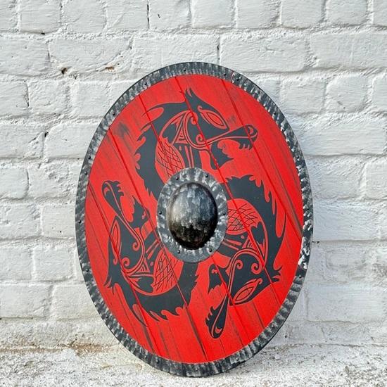 Viking Red Dragon Shield Handmade Wooden Norse LARP Cosplay Prop