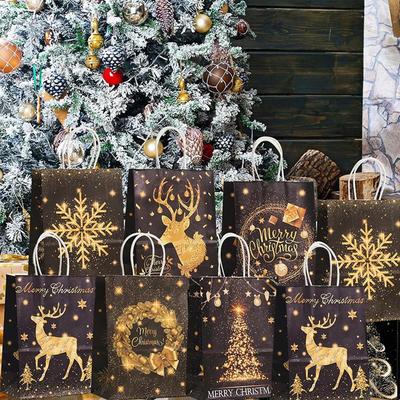 12PCS Elegant Package Christmas Bags Candy Bags Happy Christmas Reusable Paper