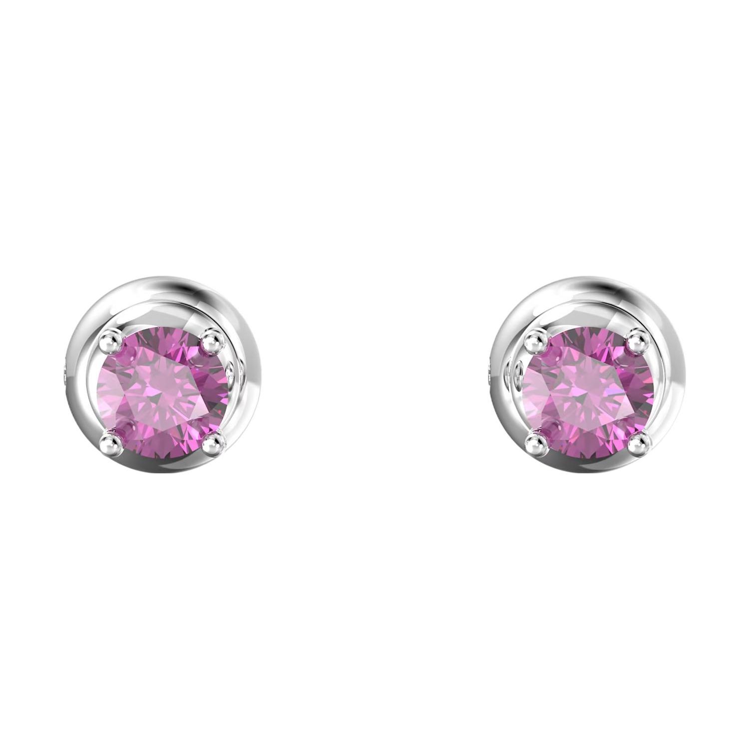 Swarovski Stilla Earrings Round Cut Women earrings Purple Silver 5639135 Box (Random Color)