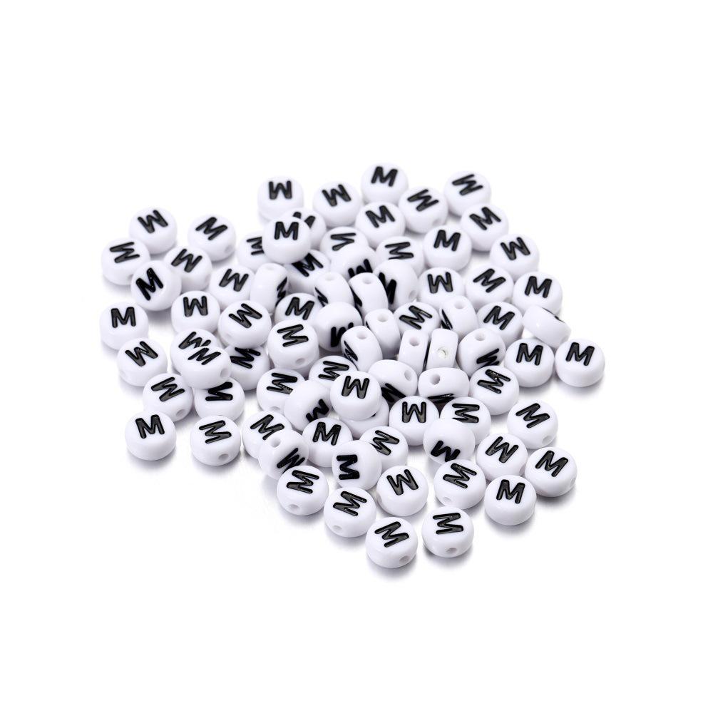 DIY Handmade Necklace: White Round Beads with Black Letters (26-Letter Set) for Phone Chains & Accessories