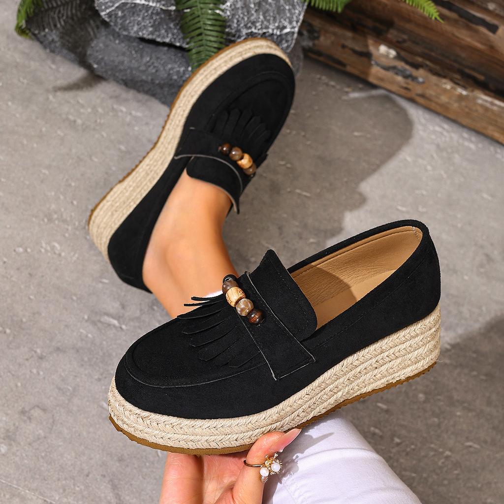 Mode Damen Sneaker Frühling Herbst Dicke Absatzschuhe Damen Retro Stil Runde Zehenpartie Sneaker Damen Slipper Plateau Handgefertigte Slipper