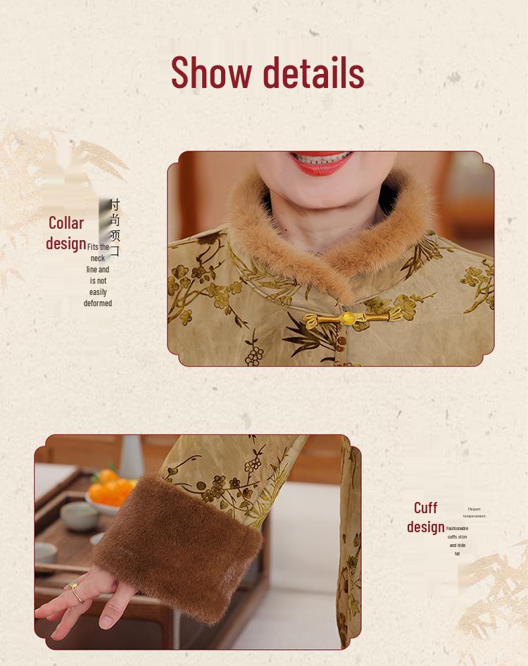 Grandmother's Fur-Lined Winter Coat for Middle-Aged & Elderly Women