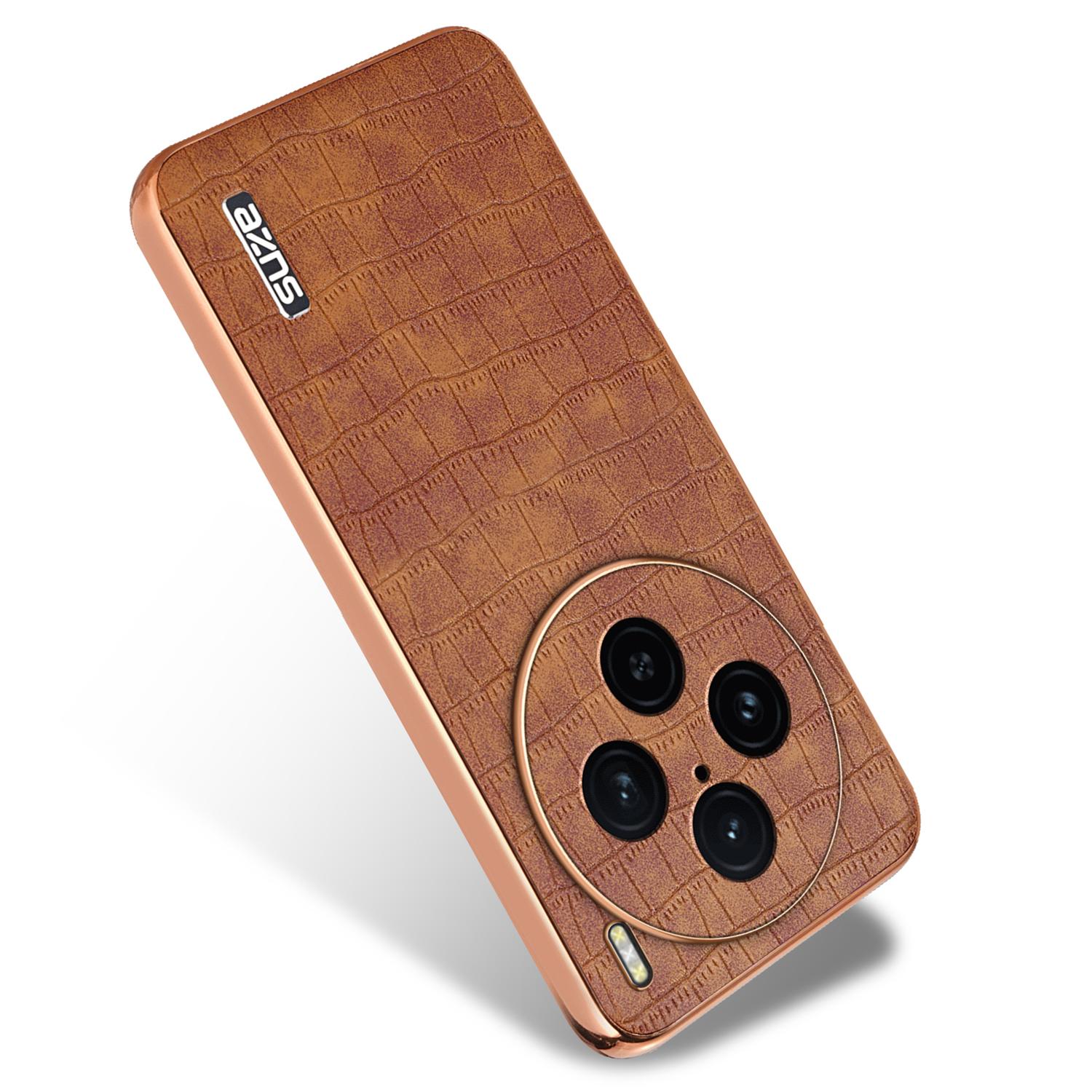 

AZNS For vivo X100 Pro 5G/X100s Pro 5G Case Leather+TPU Phone Cover Electroplating Edge Brown