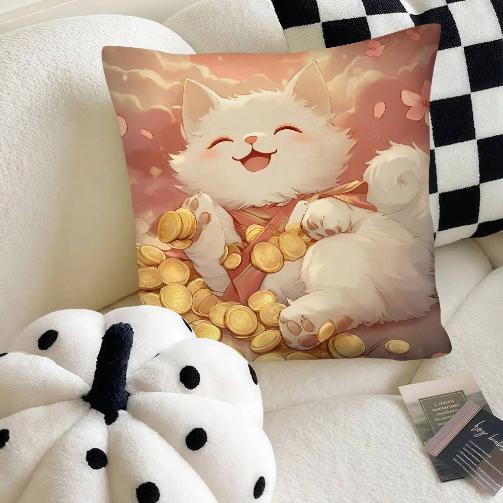 Cute Lucky Cat Pillow Case Fashion Square Pillowcase Bedroom Sofa Room Ins Decoration Leisure