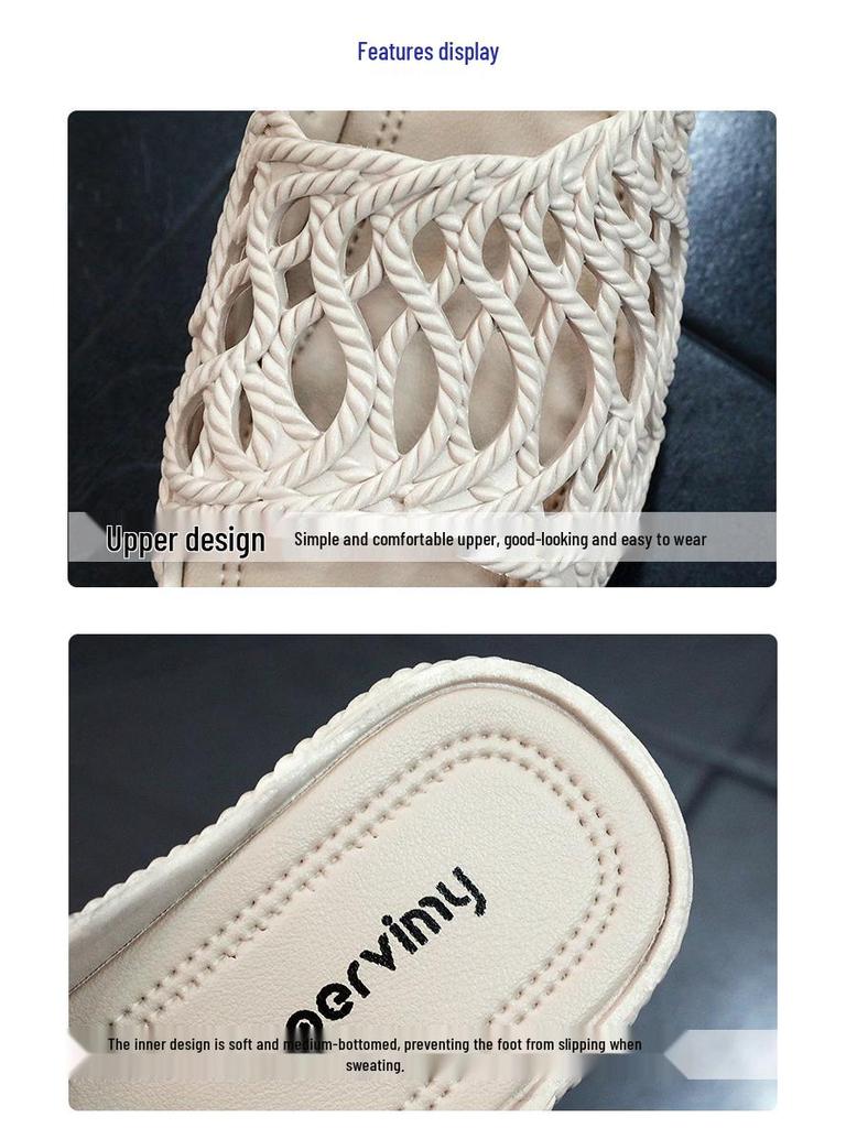 Women's 2025 Fashion High Heel Non-Slip Slippers - Summer Hollow Out, Comfortable, Thick Sole, One-Strap Design for Outdoor Use