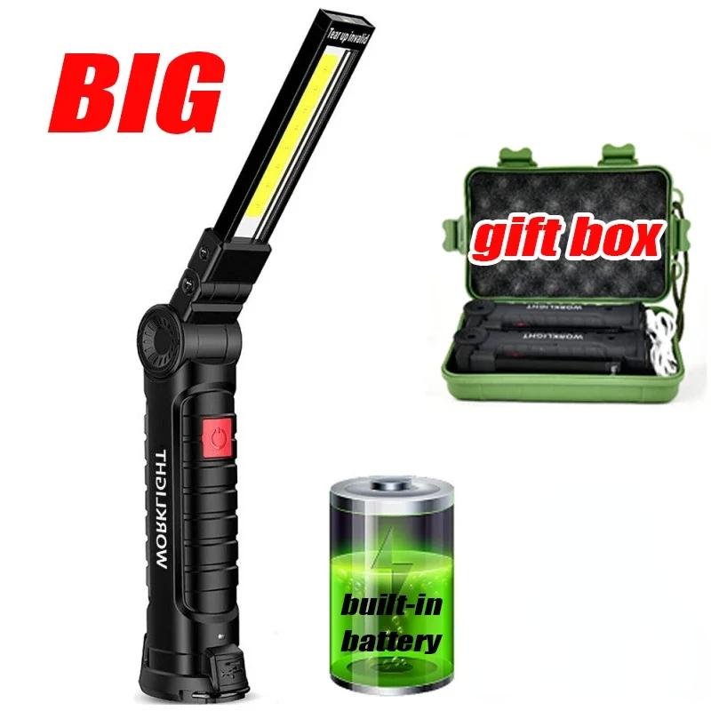 COB LED Work Light Dimmable USB Rechargeable LED Flashlight Inspection Lamp With Magnetic Hook Power Bank 18650 Battery Torch