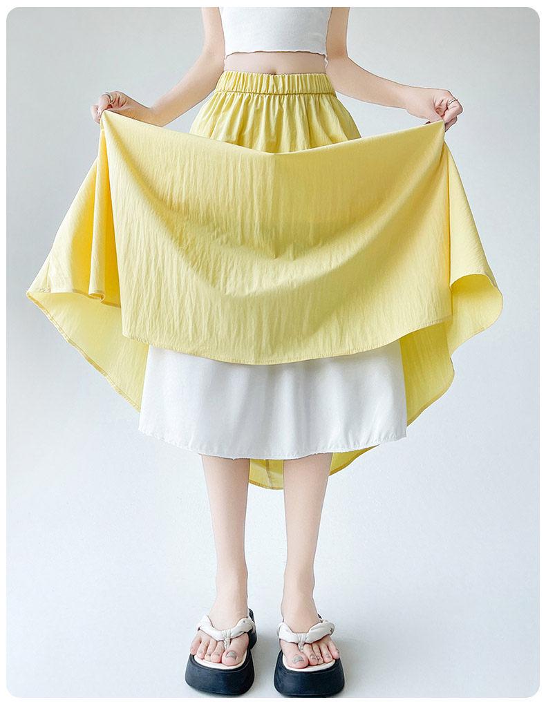 Women's Yellow High-Waist Ice Silk Pleated Long Skirt - Summer A-Line Slimming Design