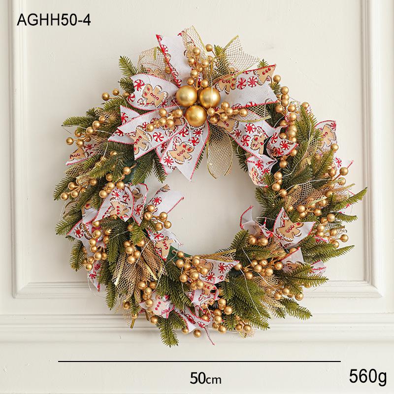 50CM Christmas Wreath with Bow and Vine Ornaments for Door Decoration