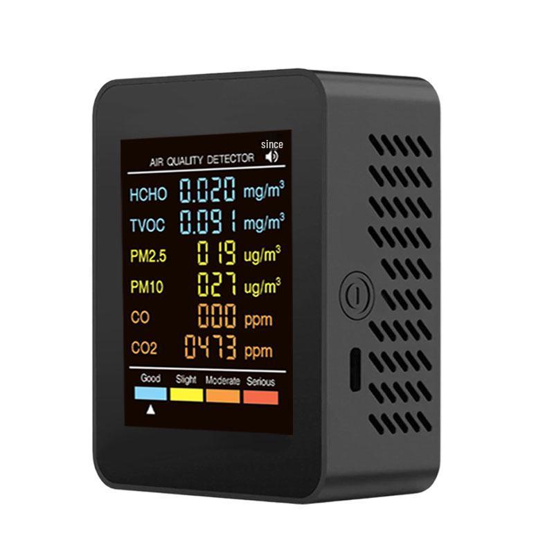6-in-1 Indoor Air Quality Monitor: Formaldehyde, Humidity, Temperature, CO2 Detector