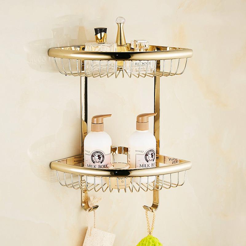 Luxury Crystal Bathroom Accessories Set Gold Polished Bath Hardware Set Wall Mounted Bathroom Products Basket Rack