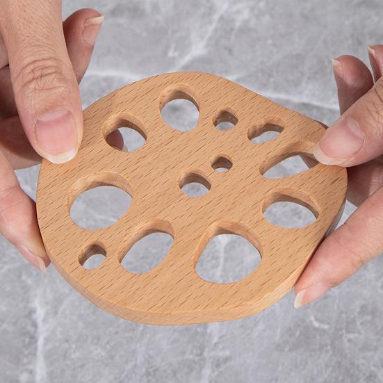 Wooden Coaster for Drinks Lotus Slices Shaped Cup Mat Heat-Resistant Coasters for Bar Home Office Coffee Table