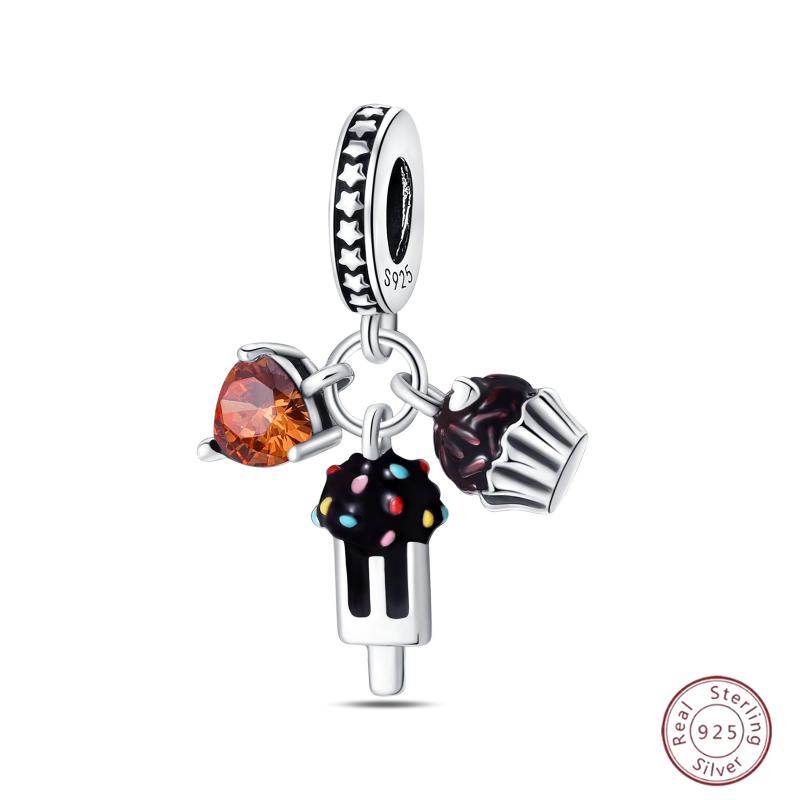 Copper Beaded Pendant Shiny Zircon Dessert Donut For Original 3Mm Bracelet Ladies Fine Jewelry