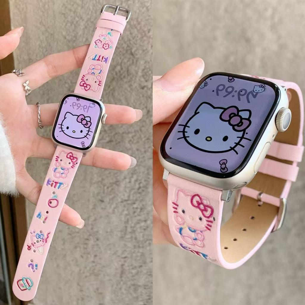 Suitable for Apple s11/10 watch iWatch987SE printed kt leather female Huawei strap Xiaomi 9 Pro
