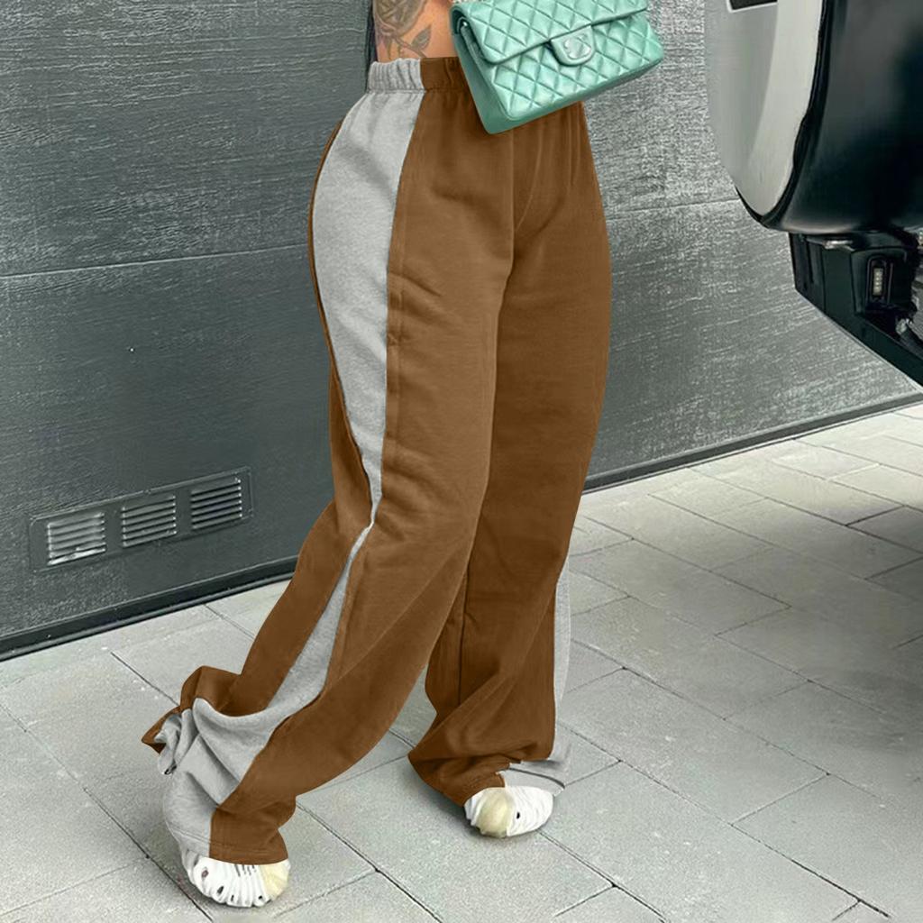 Women's Fashionable Color Blocked Elastic Waistband Versatile Straight Leg Casual Sweatpants Pants