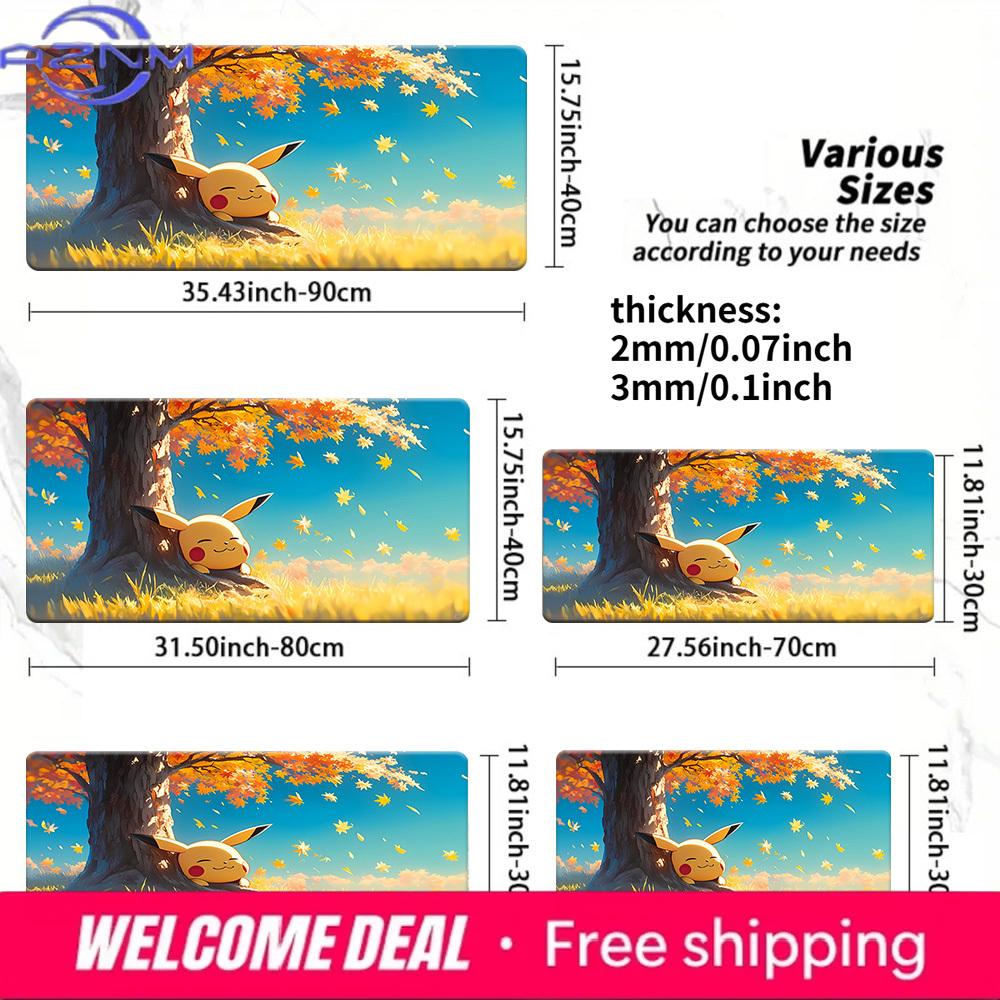 Sleepy Pikachu Autumn Maple Gaming Desk Mat NonSlip Washable 30x80x0.2cm
