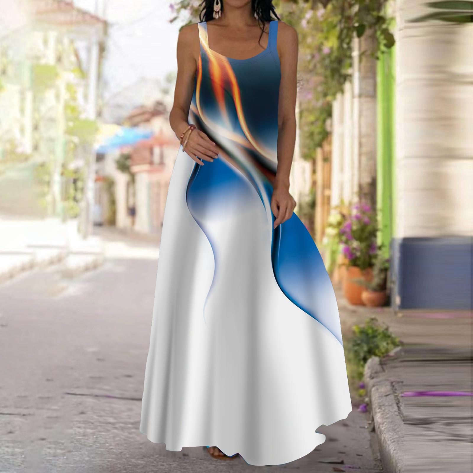 

Женское платье-комбинация Длинное платье макси Красочное платье с принтом «Аврора» Весна и лето с V-образным вырезом Для отдыха и отпуска 8XL