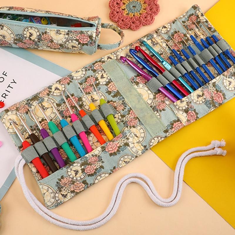 Oxford Cloth Crochet Hook Organiser Knitting Needle Storage Case For Knitting Tool and Crochet Craft Accessories Storage
