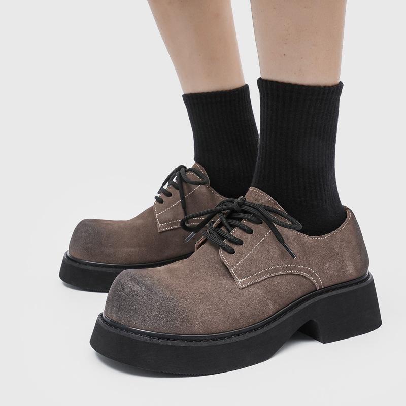 

2025 Британский стиль мода повседневные маленькие кожаные туфли универсальные ретро кожаные туфли с большой головой обувь на платформе 92331-J 38 коричневый