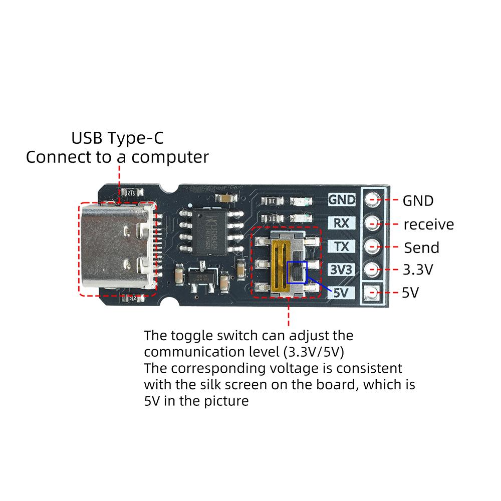 USB To TTL Serial Module Converter with Toggle Switch for Selecting 1.1V/1V Voltage Communication Levels USB Port