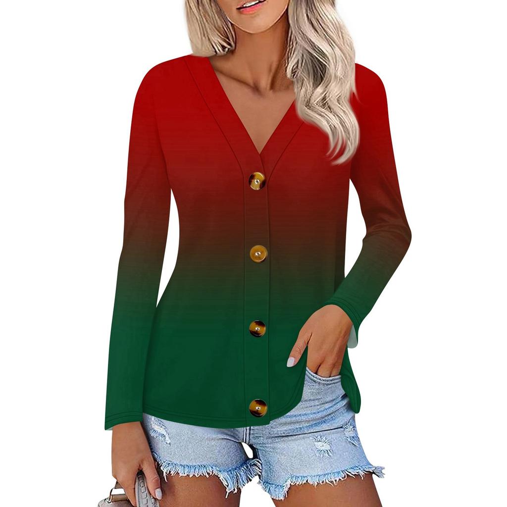 Damenmode Lässig Bedrucktes Button-Down-Hemd Langarm-Tops