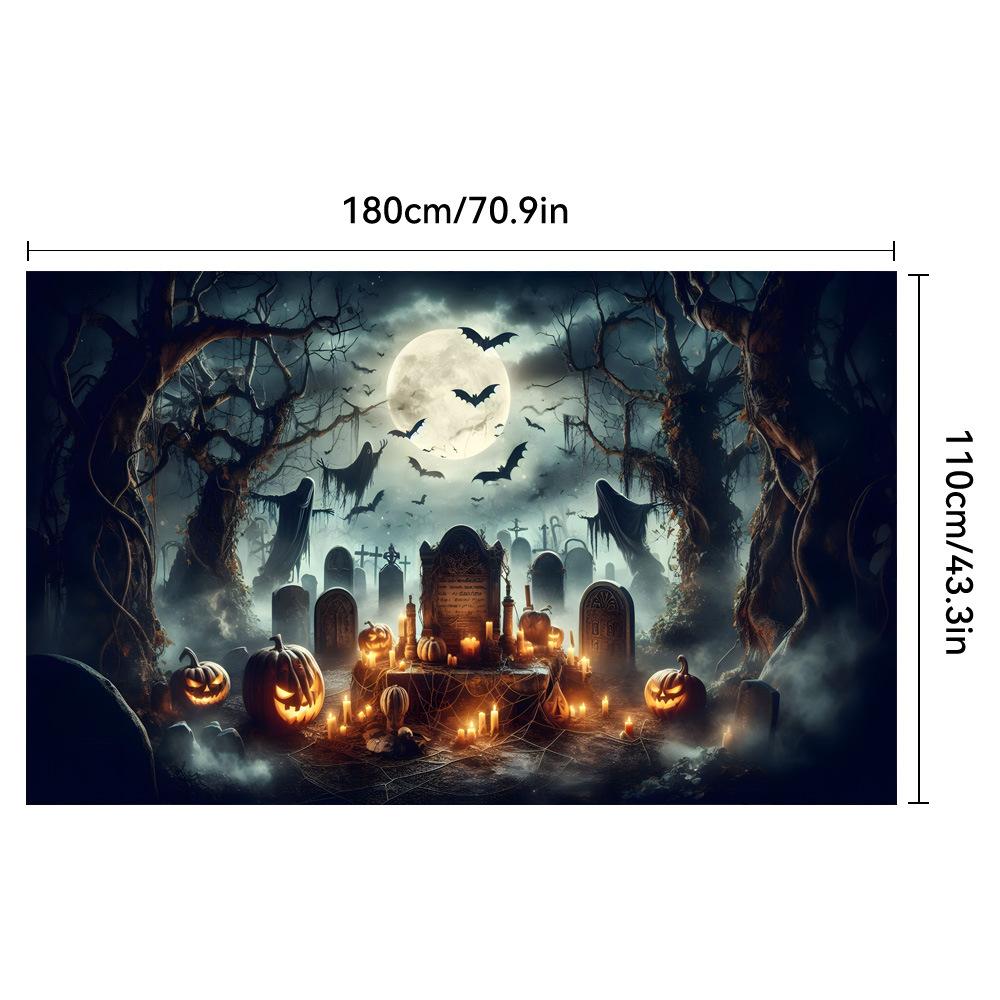 1pc Horro Halloween Party Backdrop Moon Skull Pumpkin Bats  Banner for Halloween Theme Party Decoration Cemetery Photocall Props