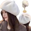 Leopard Print Painter Beret Hat Solid Color Fluffy Plush Beret New Octagonal Beanie Cap  Women Girl