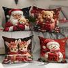 Neuer roter Weihnachts-Kissenbezug Polyester bedruckt Zuhause Sofa festliche Atmosphäre dekoratives Kissen