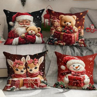 New Red Christmas Pillow Case Polyester Printed Home Sofa Festive Atmosphere Decorative Cushion
