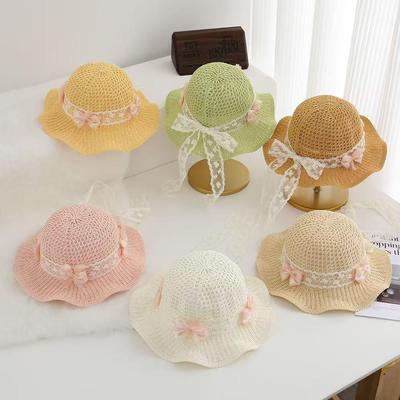Cappello di Paglia Estivo con Fiocco e Pizzo per Bambini 2026 - Protezione Solare da Esterno per Neonati