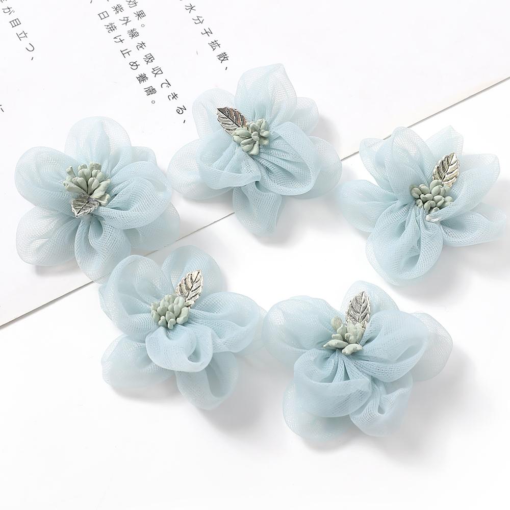 5Pcs Artificial Flowers Heads Chiffon Yarn Fake Flowers For Home Decor Marriage Wedding Decoration Craft Garland Gift Accessory