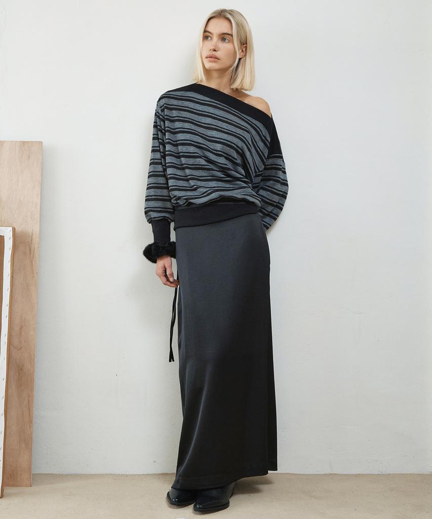 Ihr Wrap Tie Satin Skirt / Black