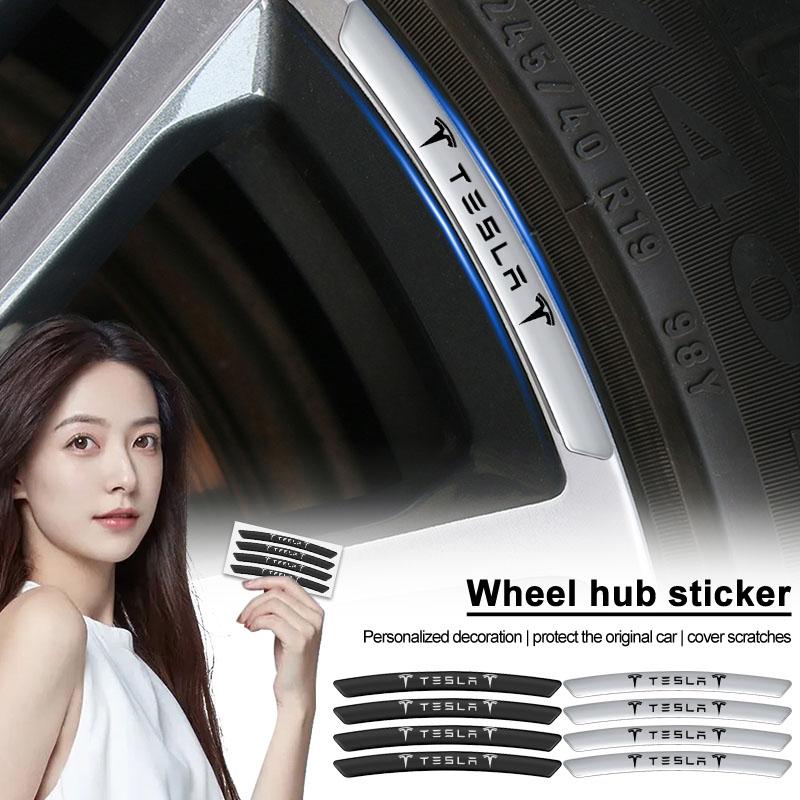 4Pcs Auto Wheel Hub Badge Tire Rim 3D Stickers Accessories For Tesla Model S Model X Model Y Cybertruck Model 3 Model Y