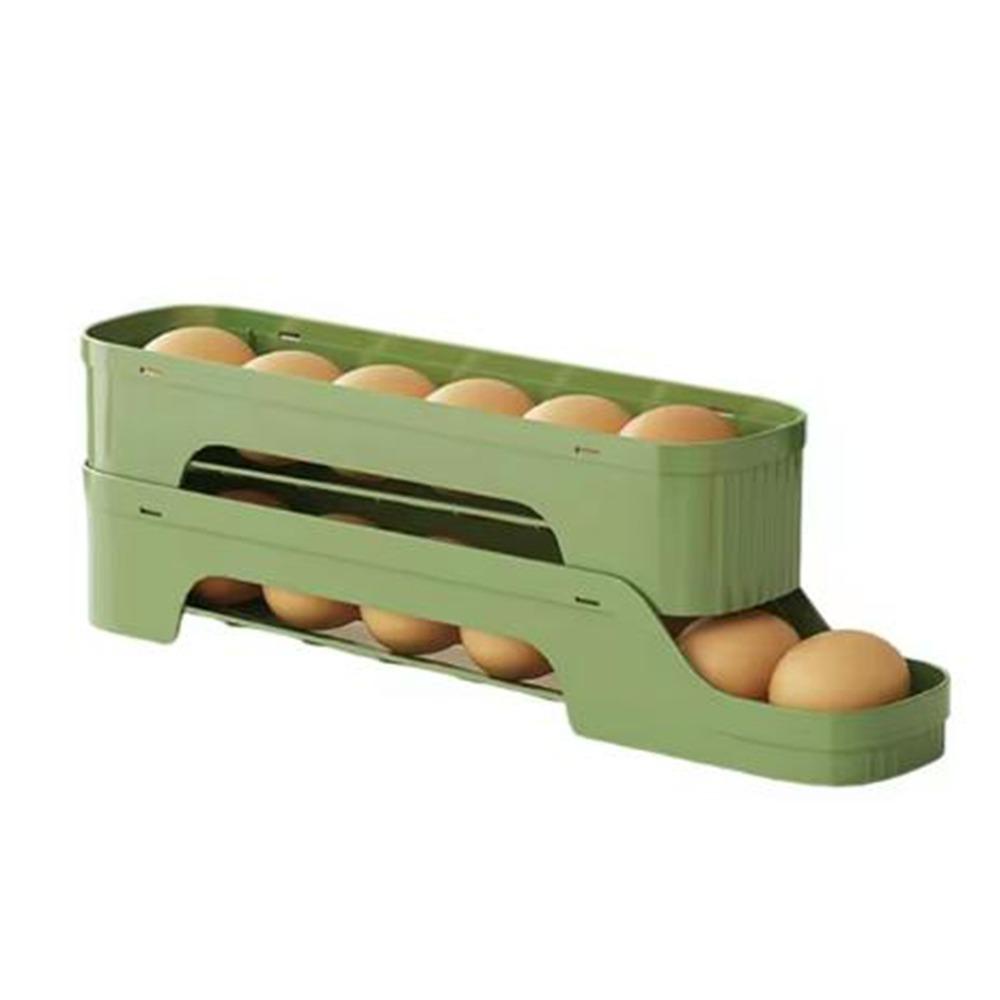 Large Capacity Auto Rolling Egg Organizer Plastic Egg Storage Box Portable Egg Roller Rack  Kitchen