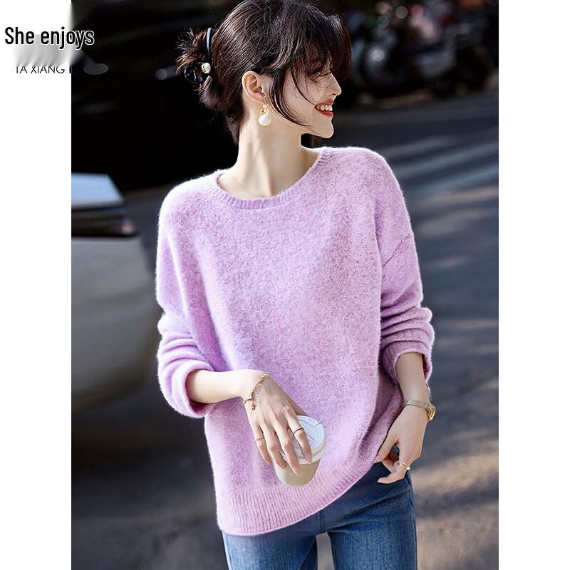 Women s Versatile Round Neck Knitted Pullover Sweater XL
