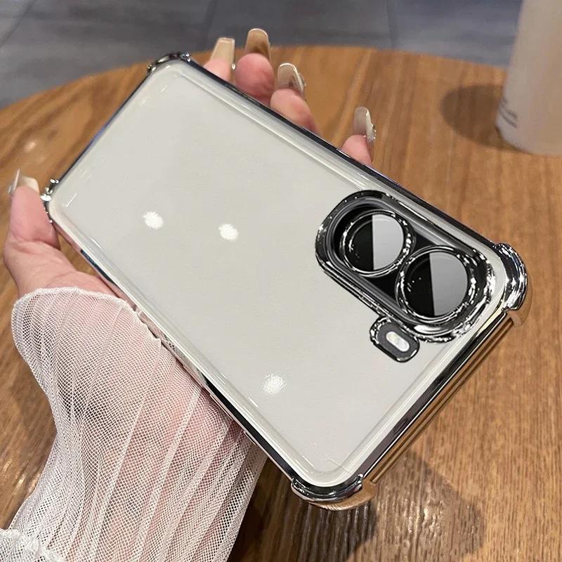 For Xiaomi POCO M7 4G Little M 7 Four Corners Anti-shock Plating Cases Lens Protection Film Soft Silicone Shockproof Back Cover
