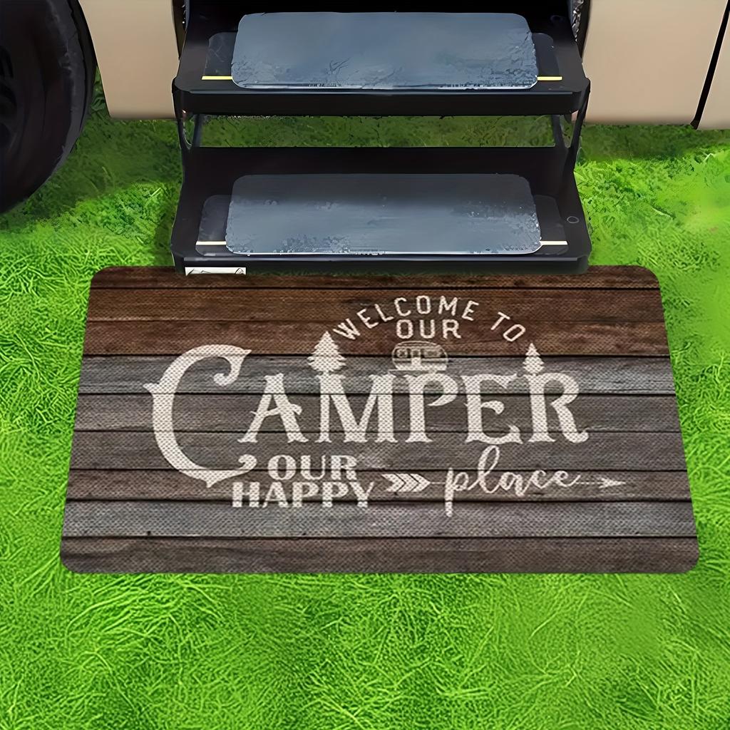 Welcome to our camper, our happy place doormat - RV welcome mat, machine washable, non-slip, perfect for living room, bedroom