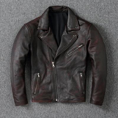 Cowhide Men's Motorcycle Leather Jacket Men Vintage Korean Real Coats Mens