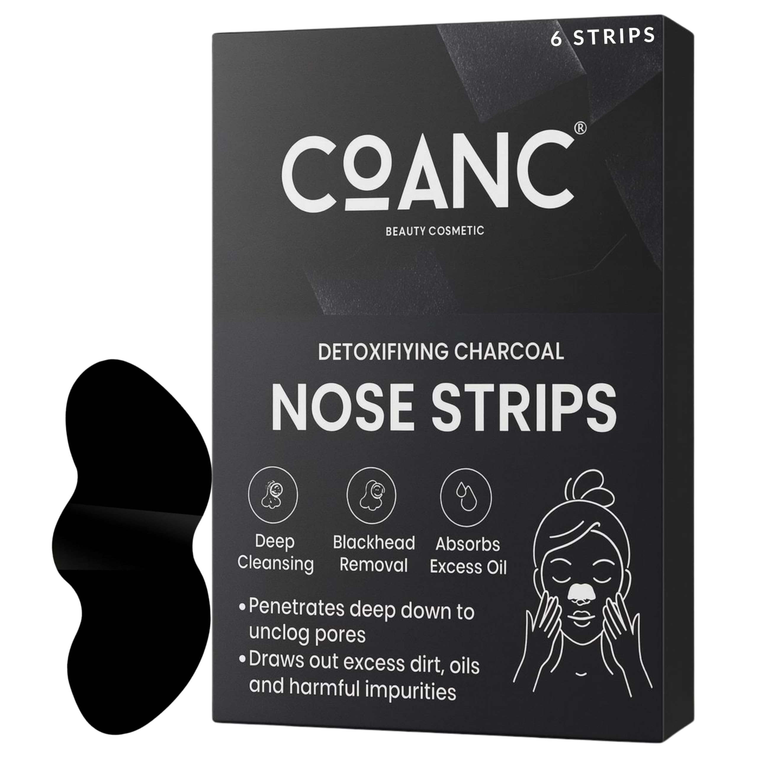 COANC Original Detoxifying Charcoal Deep Cleansing Pore Strips,Charcoal Nose Strips, Deep Cleansing Blackhead Removal, Absorbs Excess Oil,Nose St