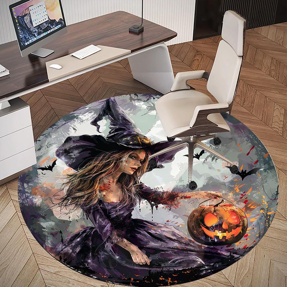 1pc Witch Halloween Round Chair Mat Office Area Rug - Non-Slip, Floor Mat for Office, Bedroom, Ideal Home Decor Gift C0112022