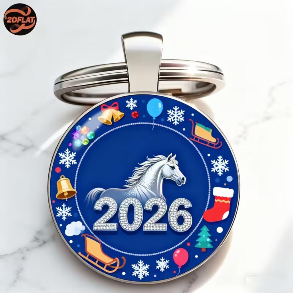 Round Metal Keychain Pendant Alloy Material with 2026 Horse Design Decorative Key Ring for Bag Car Keys Office Home Use