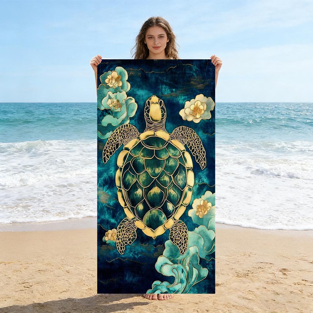 Large Turtle Emerald GreenBeach Towel Quick-drying Super Absorbent Suitable for Beach Vacation Pool Summer Funny Gift for Friend